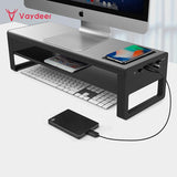 Vaydeer 2 Tiers Aluminum Monitor Stand with Wireless Charging and 4 Ports USB 3.0 Hubs Support Data Transfer