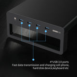 Dual Monitor Stand Aluminum Monitor Riser with Wireless Charging and 4 USB 3.0 Hub Ports Space Saving Desk Organizer