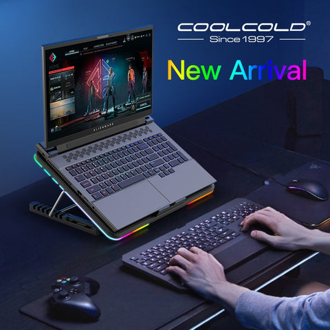 Coolcold RGB Light Base Cooler Notebook Six LED Fan 10-15.6 Inch Gaming Laptop Cooler Cooling Pad With Phone Holder