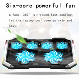 NUOXI Gaming Laptop Cooler Six Fan Led Screen Two USB Port RGB Lighting Laptop Cooling Pad Notebook Stand for Laptop 12-17 inch