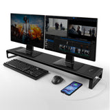 Dual Monitor Stand Aluminum Monitor Riser with Wireless Charging and 4 USB 3.0 Hub Ports Space Saving Desk Organizer