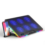 Coolcold RGB Lighting Gaming Style 6 Fans LED Screen 12-15.6inch Laptop Cooling Pad  With Mobile Phone Holder