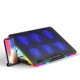 Coolcold RGB Lighting Gaming Style 6 Fans LED Screen 12-15.6inch Laptop Cooling Pad  With Mobile Phone Holder